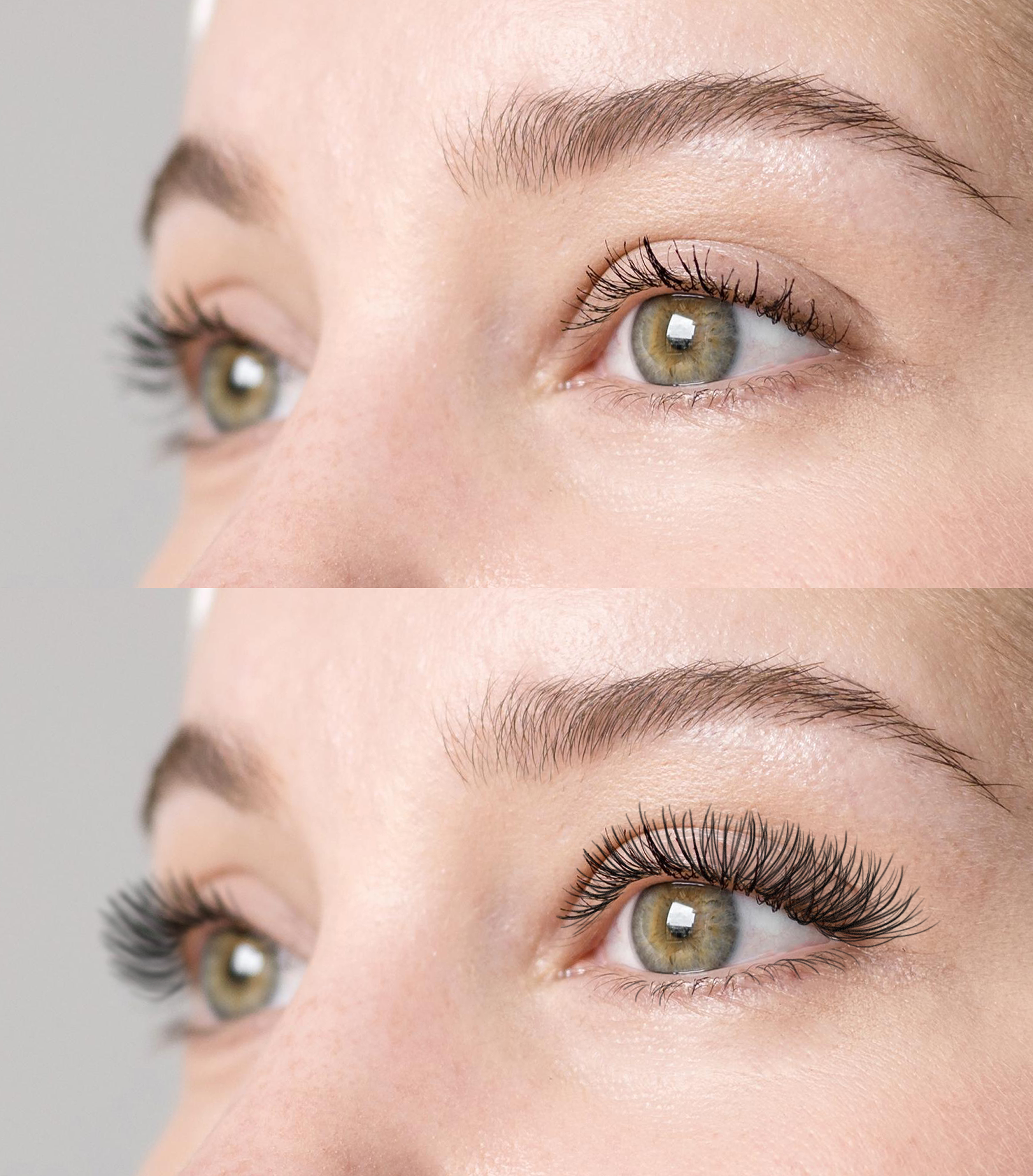 Vorher-Nachher-Vergleich einer Wimpernverlängerung